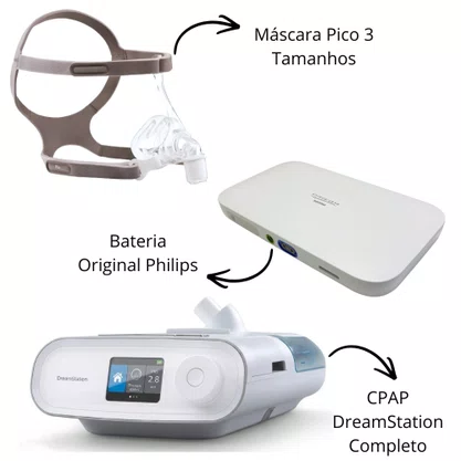 Kit Cpap Dreamstation + Bateria Recarregável + Máscara Pico 3 Tamanhos